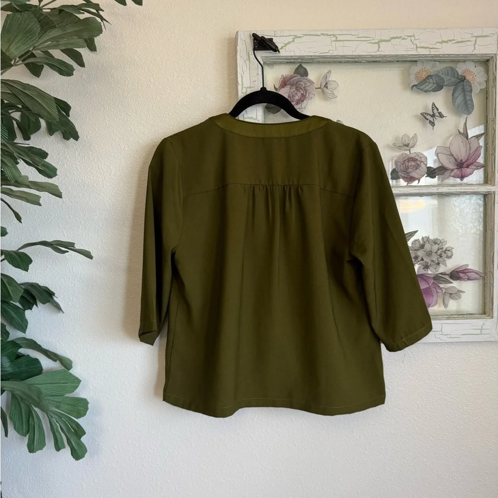 J.Crew Olive Green Split Neck Blouse Size Small